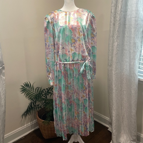 Vintage 80's Green/Pink/Purple Long Sleeve Dress, By Potomac Company, Size 18 - Picture 1 of 8